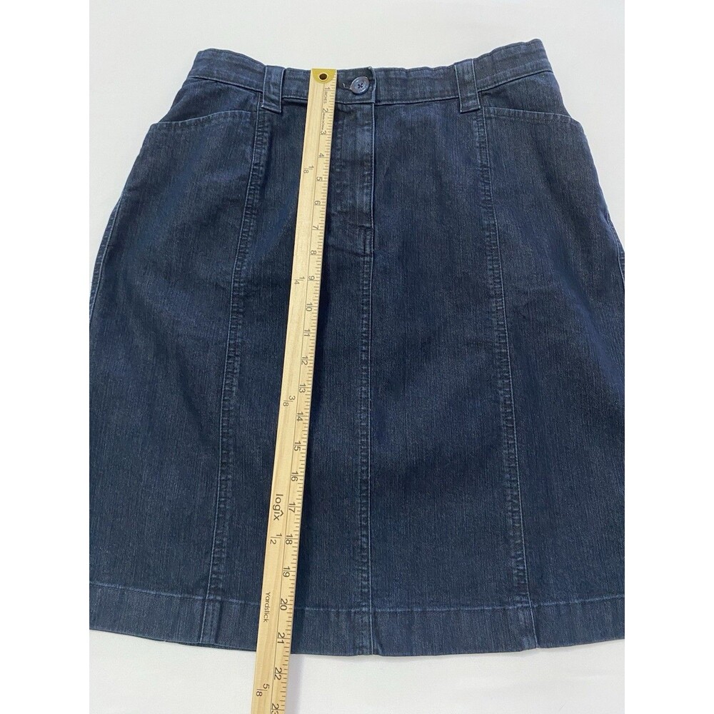 L.L. Bean Classic Fit Denim Skirt Dark Wash Blue Stretch Knee Length Size 10 - Picture 6 of 7